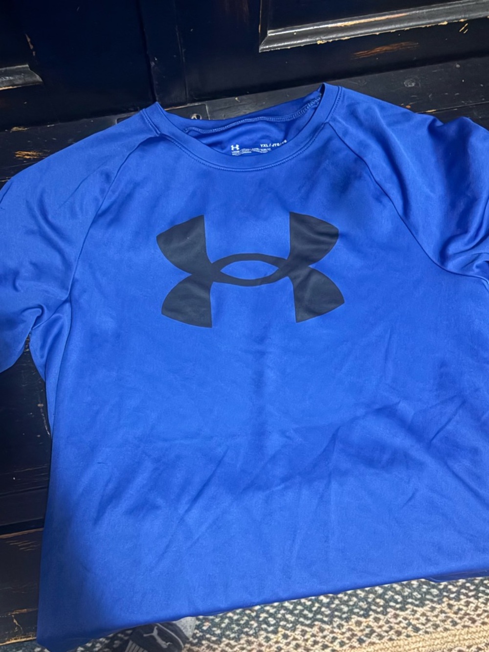 Under Armour Boys  Blue short Sleeve Performance Shirt with Black Logo